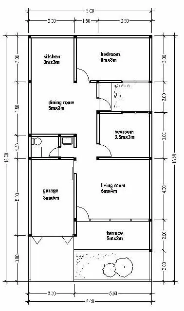 16 X 9 m Small House Plan