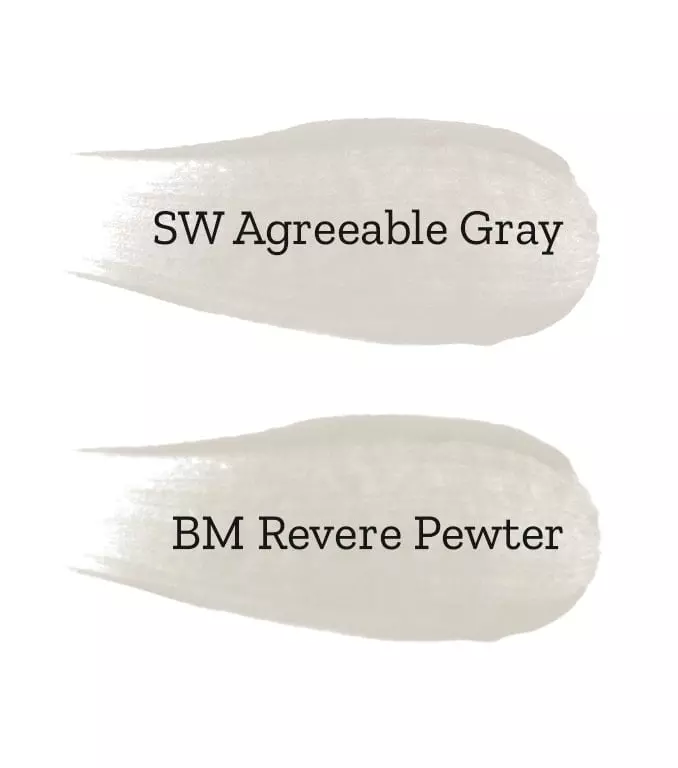 Paint swatches of coordinating colors for Agreeable Gray