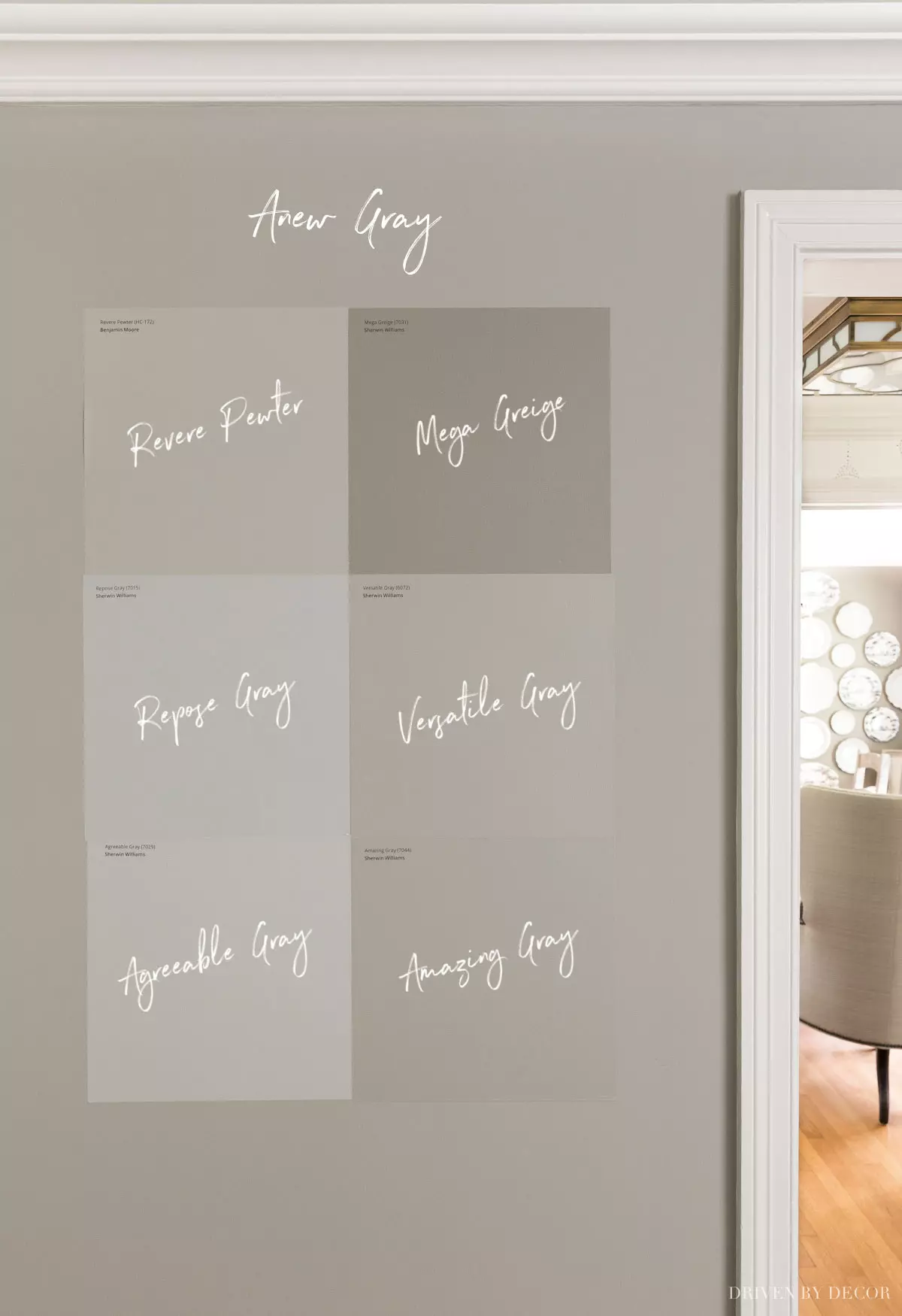 Anew Gray vs. six similar greige paint colors