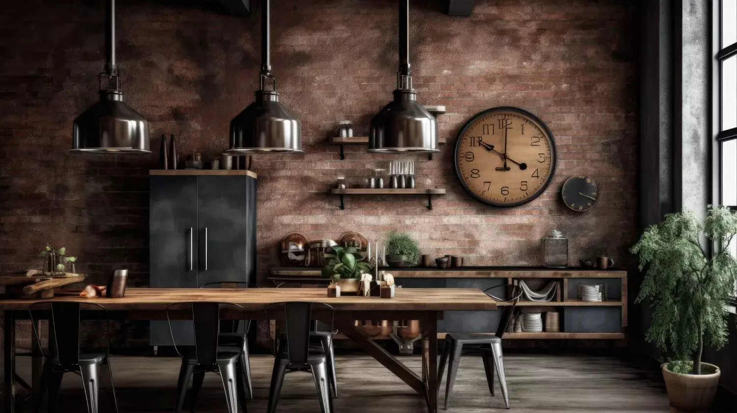 The kitchen in an industrial style takes design cues from the utilitarian, raw look of factories and warehouses of the early 20th century; exposed brick, metal, concrete, and wood give the space an air of authenticity.