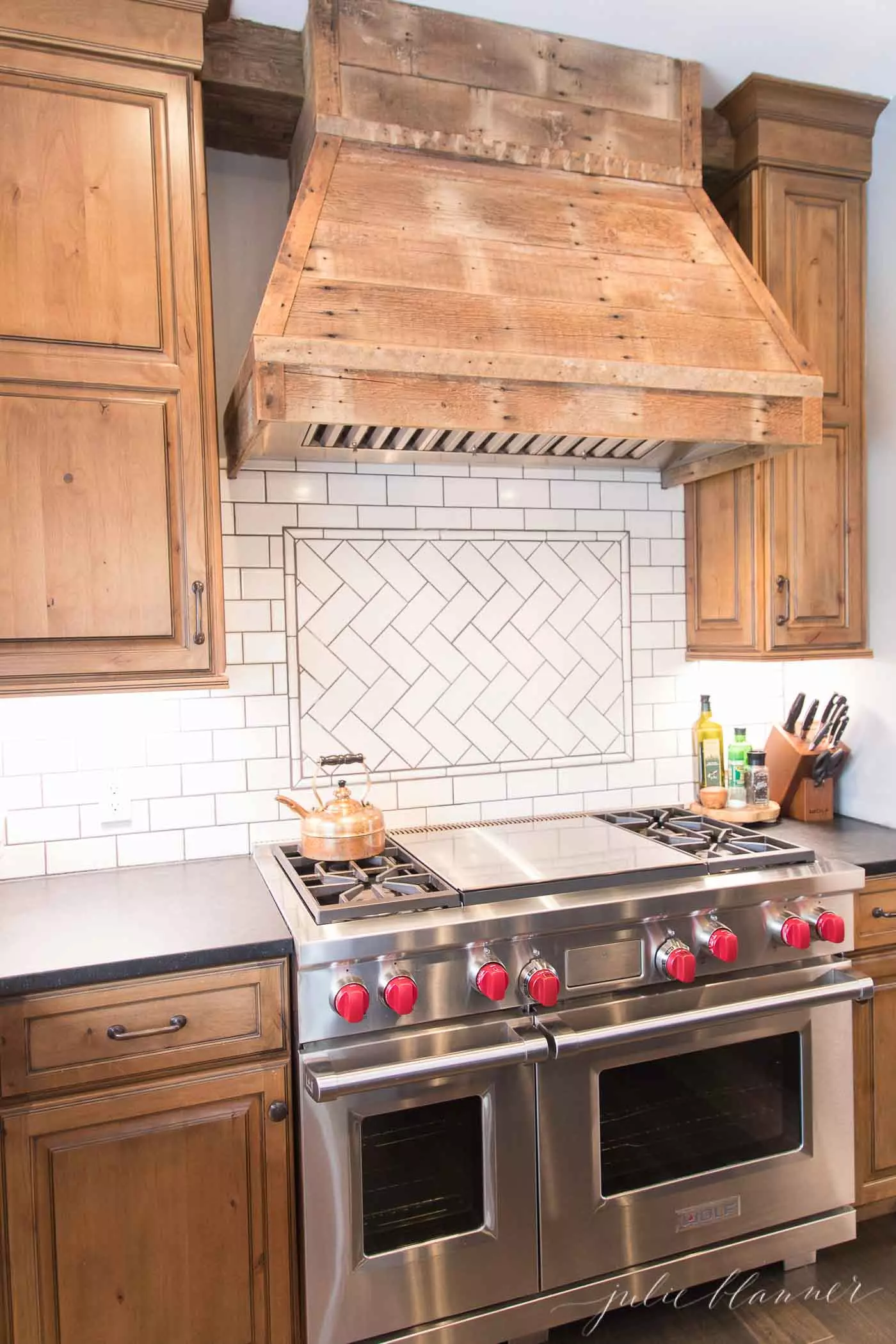 rustic modern kitchen with Wolf range