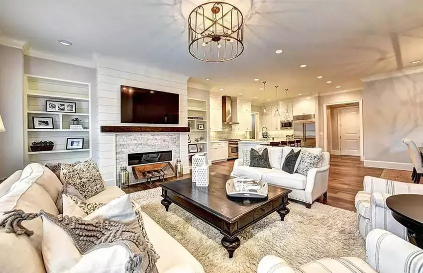 Master bedroom in Craftsman design with bed and white headboard