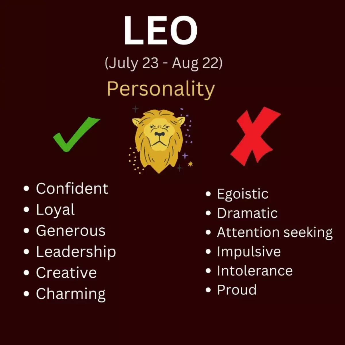 August-born Leo Personality traits, both negative and positive