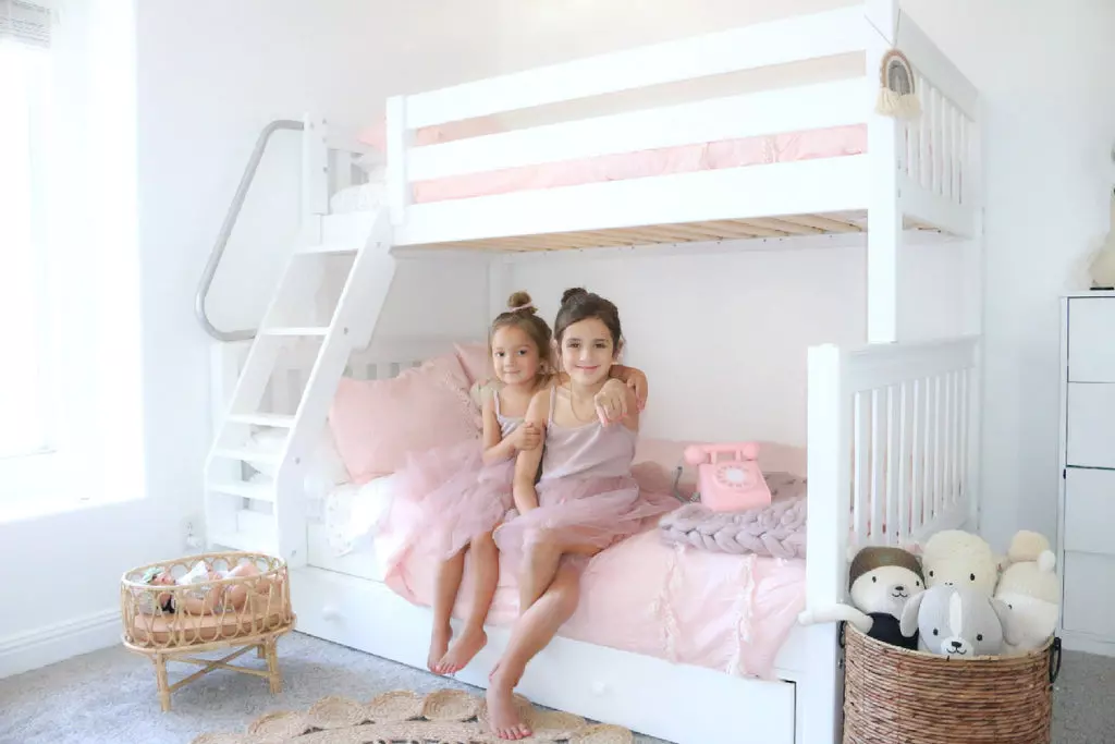 white twin over full bunk beds